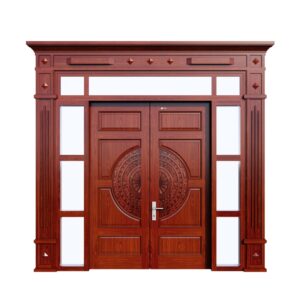 Cửa thép vân gỗ 4 cánh NS4H15HVK 2 Cửa thép vân gỗ 4 cánh NS4H15HVK thiết kế ô kính