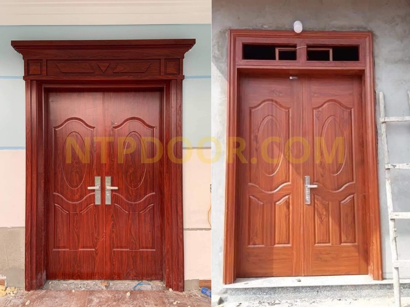 Cửa thép vân gỗ 2 cánh NS2H1 đều 12 Ảnh thi công lắp đặt cửa thép vân gỗ 2 cánh NS2H1