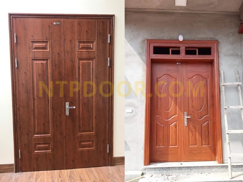 Báo giá cửa thép vân gỗ tại Bắc Ninh - 10+ mẫu mới nhất 5 Công trình thi công cửa thép vân gỗ 2 cánh mà NTP lắp đặt