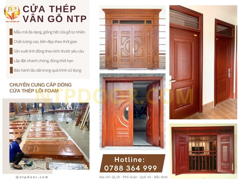 Nên dùng cửa thép vân gỗ hay cửa nhựa composite giả gỗ? 4 Cửa thép vân gỗ NTP chuyên các dòng cửa lõi foam
