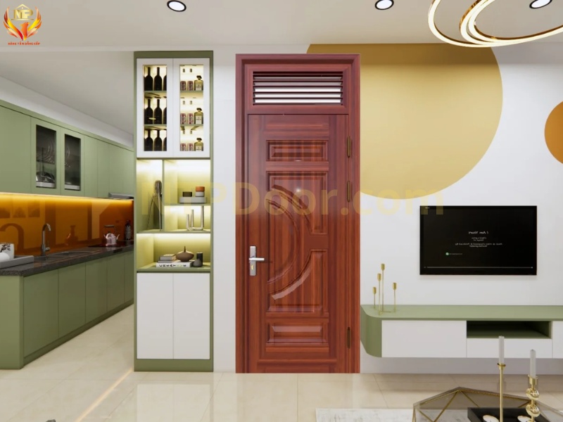 15+ Mẫu cửa thông phòng đẹp, hiện đại, ưa chuộng 2024 6 Cửa thép vân gỗ lõi foam